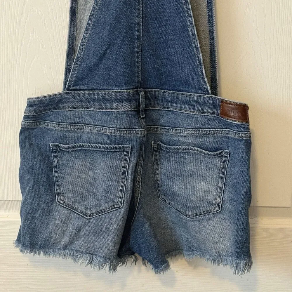 Hollister Boyfriend Short Denim Overalls Size Large Distressed Raw Hem Stretch